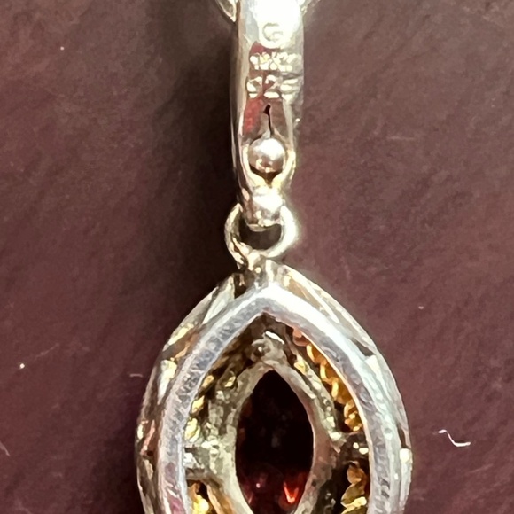 Garnet 925 W/ 18K Accents Italy Pendant W/ 925 Adjustable Italy Rolo 18" Chain - Picture 2 of 15